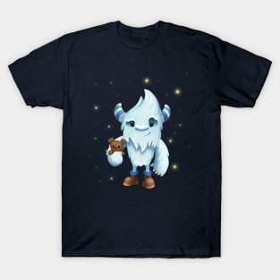 Yeti Snow Winter Monster Hiker with Teddy Bear T-Shirt